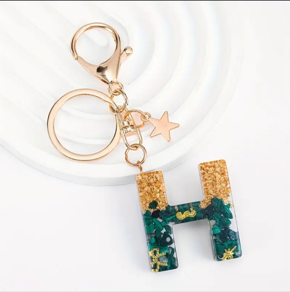 NEW! Resin Letter "H" Initial Keychain Purse Charm w/ Seahorse & Gold Star - Picture 1 of 6